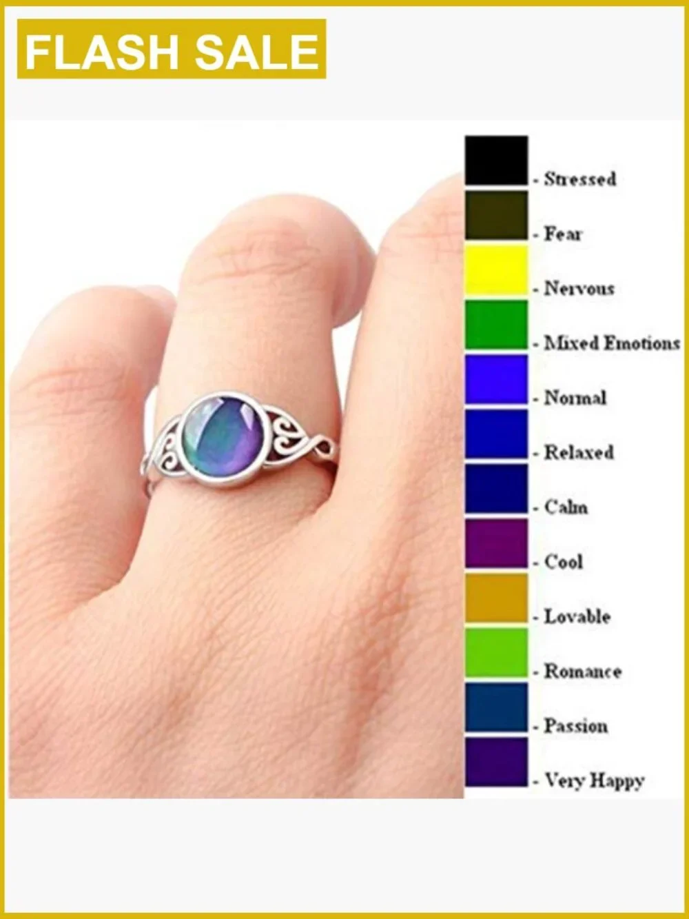 925 Silver Mood Ring Retro Flower Round Stone Changeable Ring Size 8